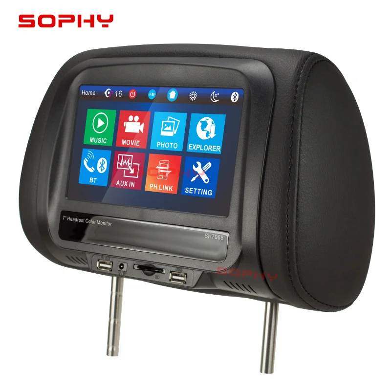 Горячие Новые 7 дюймов TFT светодиодный Сенсорный экран MP5 плеер универсальный подголовник для автомобильного сидения монитор AV карта памяти SD Bluetooth FM ИК Встроенные динамики SH7068-MP5