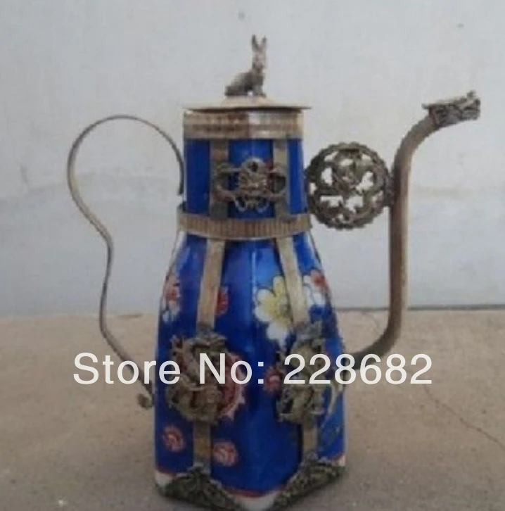Chinese old tibet silver blue ceramic tea pot /flagon | Дом и сад