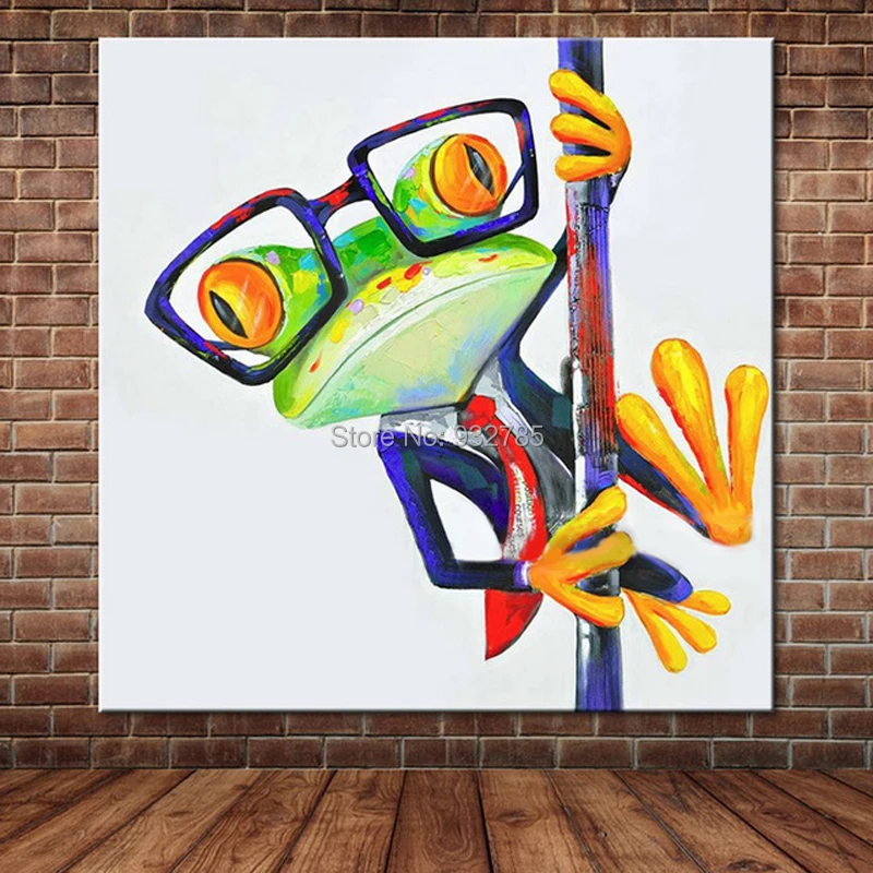 Large-Animal-Hand-Painted-Oil-Painting-Glasses-Frog-Funny-Cute-Modern-Pictures-Wall-Art-Home-Decor.jpg_640x640