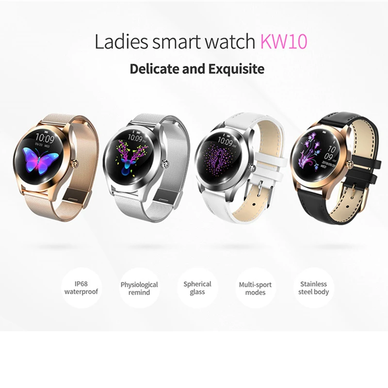 Модные часы Smart Watch Для женщин KW10 IP68 водонепроницаемый мульти-спортивные режимы шагомер сердечного ритма Фитнес браслет с фианитами размера
