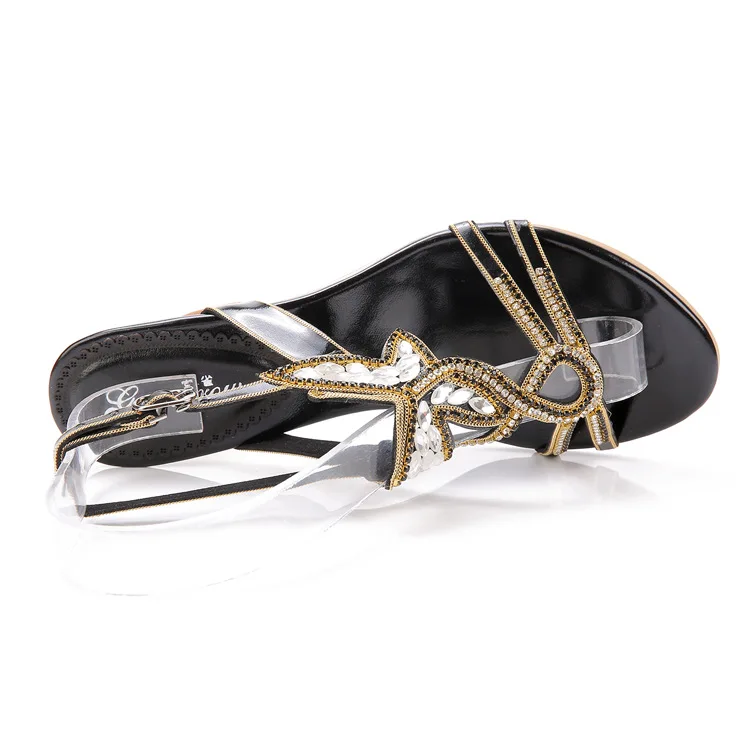 2018 Summer Black Sandal New Ladies Rhinestone Sandals High-heeled Thick Heels Diamond Crystal Shoes13