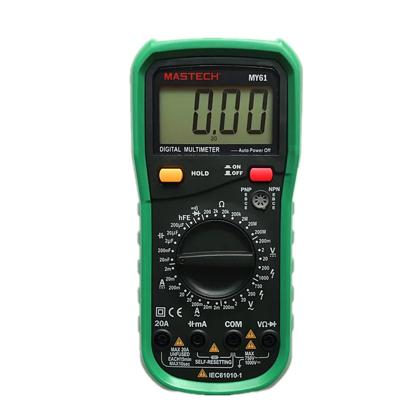 

MASTECH MY61 DMM Digital Multimeter AC/DC Ammeter Voltmeter Ohmmeter Professional w/Capacitance & hFE Test Testers Meters