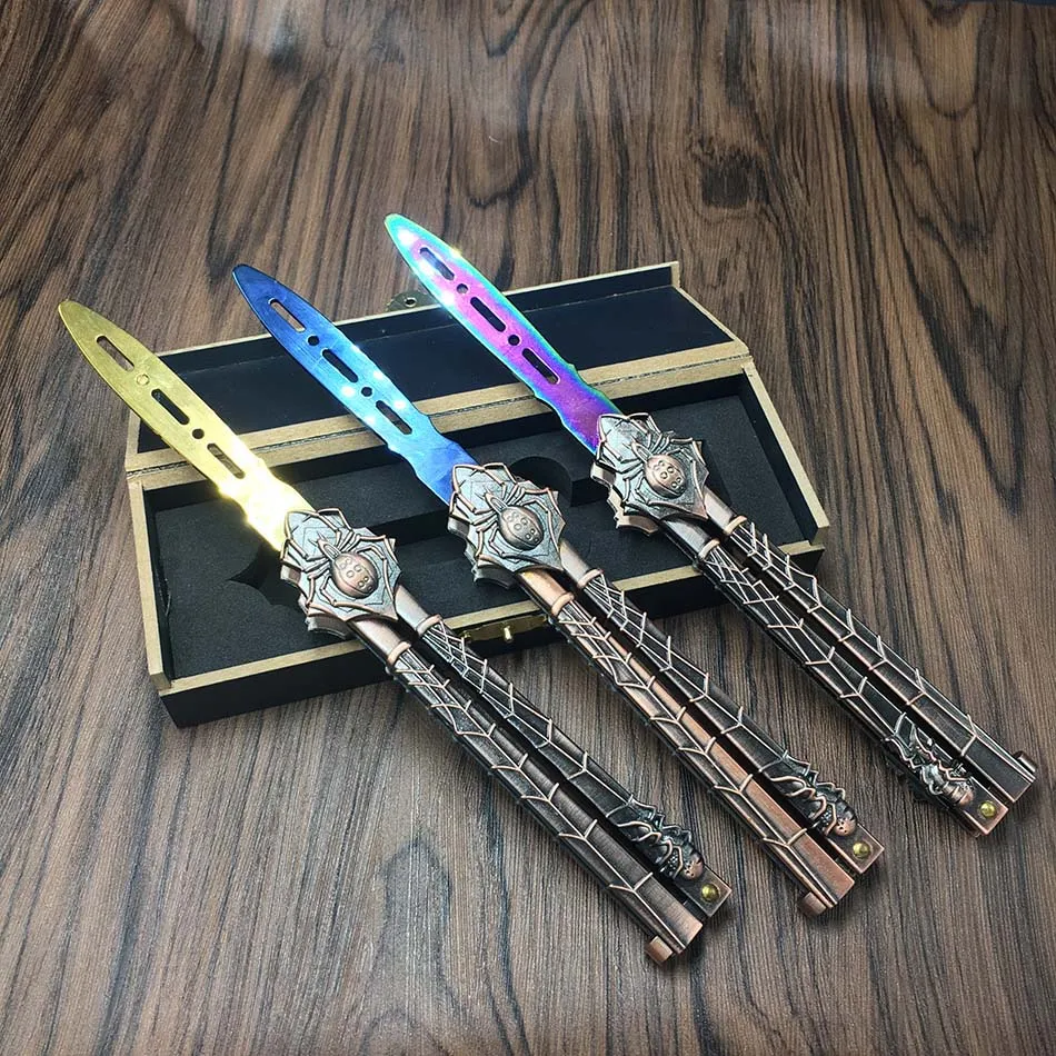 Practice knife butterfly game rainbow blue golden color Trainer folding