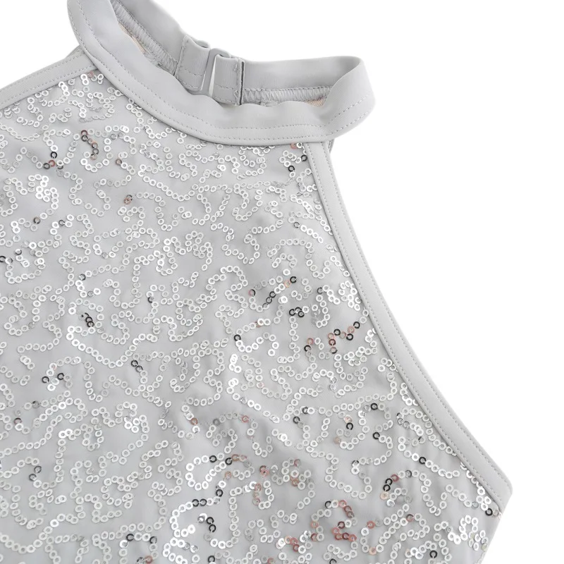 Lantejoulas malha splice corpo terno para dança