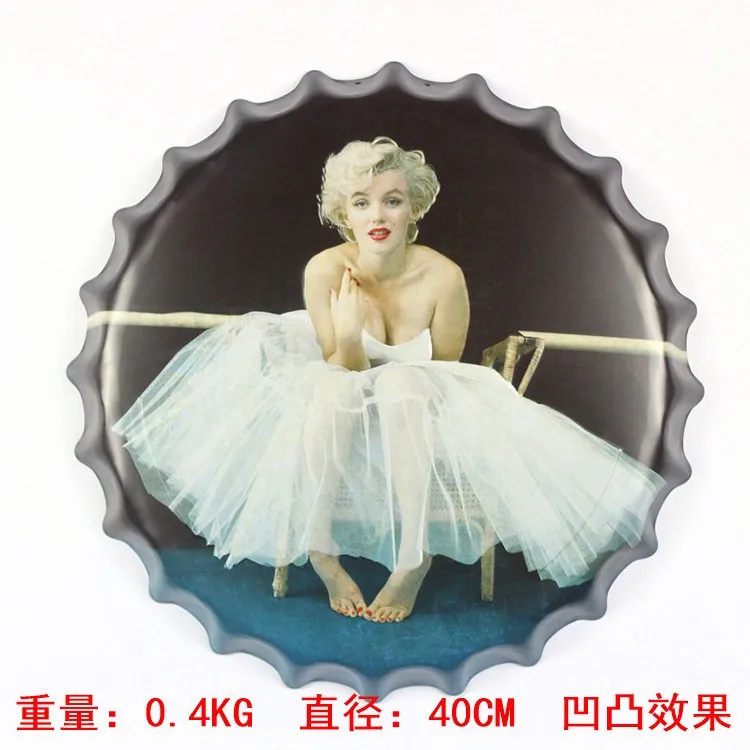 

"Marilyn Monroe"40x40CM Vintage Decoration Beer Bottle Caps Three-dimensional Cartoon Metal Painting Wrought Iron Wall Mural