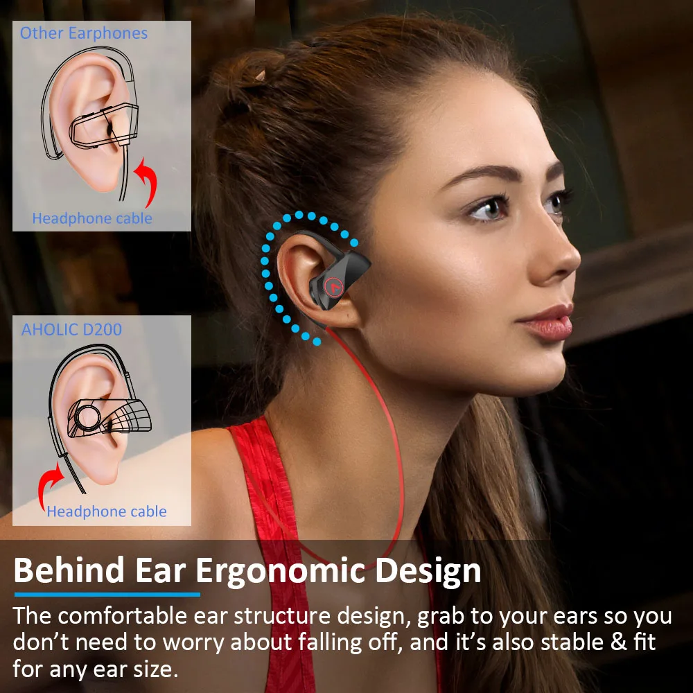 Skup D200 bezprzewodowe słuchawki bluetooth słuchawki IPX7 wodoodporny zestaw słuchawkowy dla aktywnych z pałąkiem na kark słuchawki stereo z redukcją szumów dla xiaomi