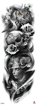 

Full Arm Tatoo Sticker Fake Tattoo Owl Rose Skull Head Waterproof Temporary Flash Tatto Stickers Large Size Dleeve for Men Women