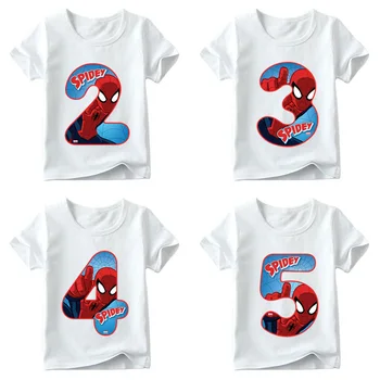 

Boys and Girls Spiderman Avengers Letter Bow Print T shirt Baby Cartoon T-shirt,Kids Number 1-9 Birthday Present Clothes,ooo2429