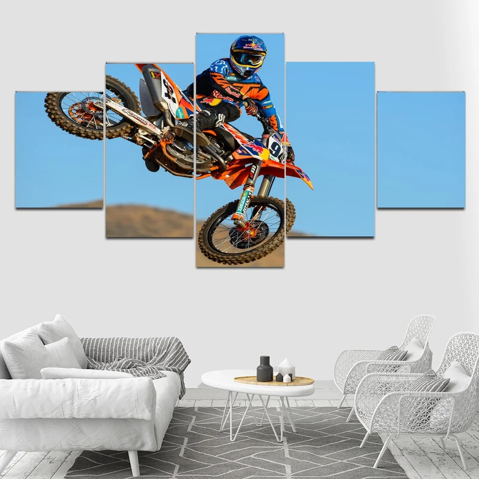Modern Home Wall Art Decor Pictures Art 5 Pieces Motocross Printed Oil
