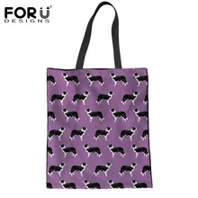 FORUDESIGNS/Экологичная Женская Холщовая Сумка для покупок многоразовая Милая собачья граница с принтом колли женские сумки для покупок Льняная сумка Bolsa Mujer
