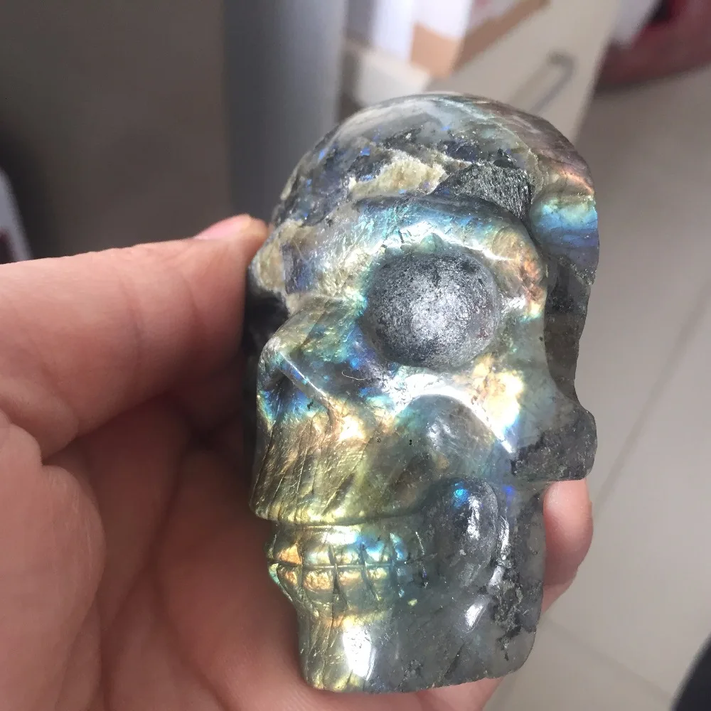 Dohaibogoo исцеляющий stone-lbsk50 (2 8 дюйма) натуральный Лабрадорит лицо череп резной