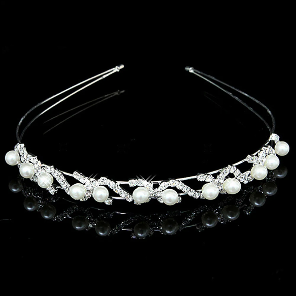 Princess Tiaras Wedding Crown Rhinestone Pearl Headband for Kid Girls Bridal Party