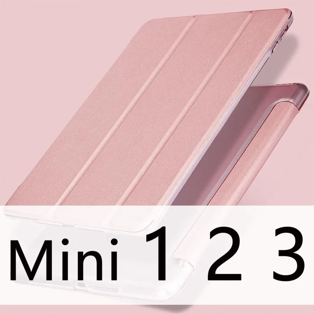 Для Apple iPad Mini 4 3 2 1 чехол, GOOJODOQ тонкий из искусственной кожи полупрозрачный ПК Жесткий Чехол для iPad Mini 4 чехол Авто Режим сна - Цвет: Rose gold 1 2 3