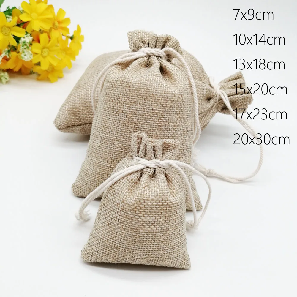 

200pcs Jute Linen Bag For Jewelry Display Drawstring Pouch Gift Box Packaging Bags For Gift Bag Wedding/Christmas Burlap Bag Diy