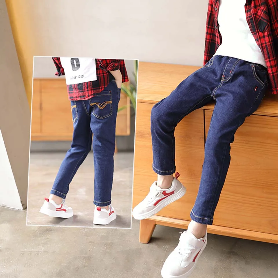 Kids Jeans Boys Casual Spring Autumn Jeans Fashion 2 Colors Mid Pants Baby Boy Jeans Cotton Warm
