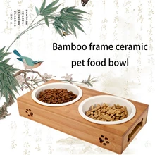 MARTPET Suspensible Double Pet Feeding Bowl Drinking Bowl for Dog Cat Water Food Feeder with Chinese Ceram Pet Bowl