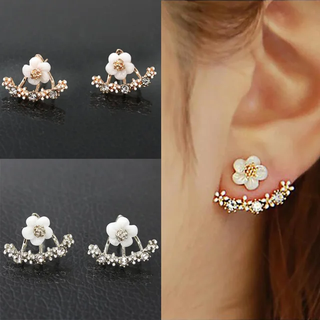 ES106 Korean Fashion Daisies Stud Earrings Temperament Simple Flower Double Sided Earrings For