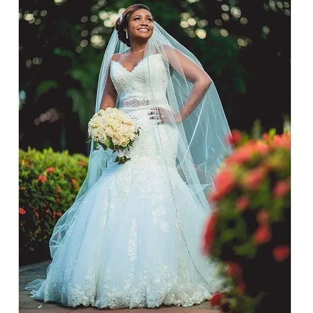 

Lace Wedding Dresses Mermaid 2019 Sweetheart African Bridal Wedding Gown Appliques Beaded Gorgeous Bride Dresses robe de mariee