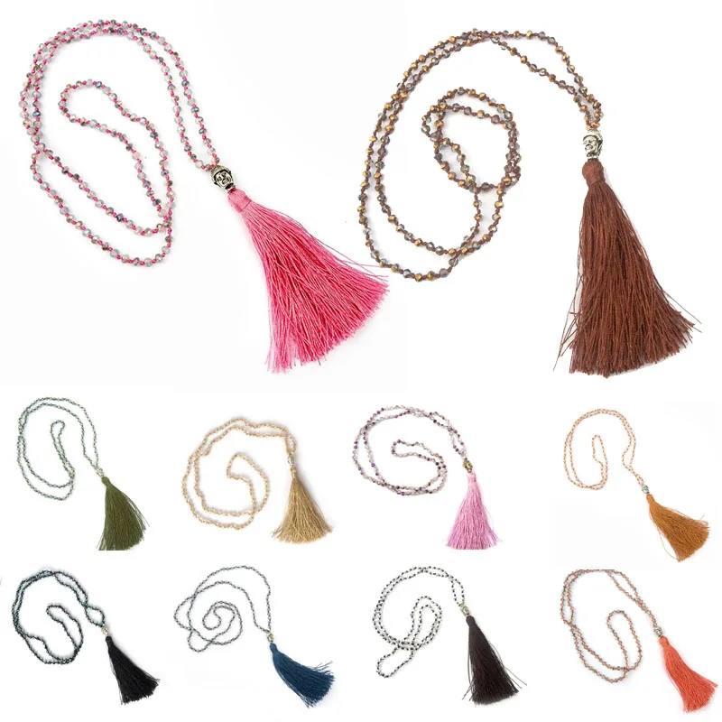 

LNRRABC Hot 1 Pc Ladies Buddha Beadle Pendant Tassel Crystal Beads Long Chain Handmade Statement Necklace