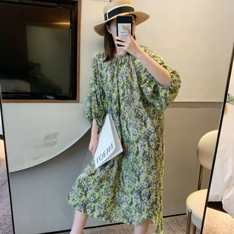 

DEAT 2019 Summer New Holiday Style Floral Puff Sleeve Large Size Fashion Trend Women Dress High Quality Loose Ladies Dress QJ861