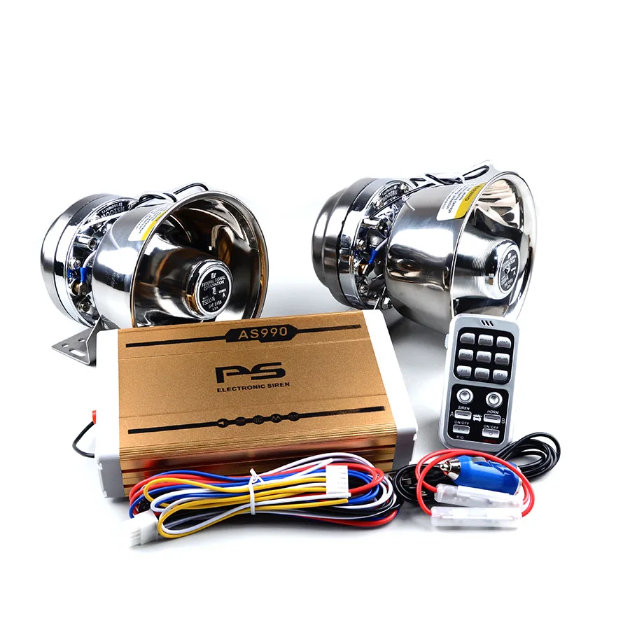 400W Police Siren 12V Gold AS990 Electrical Car Siren + 2pcs Silver