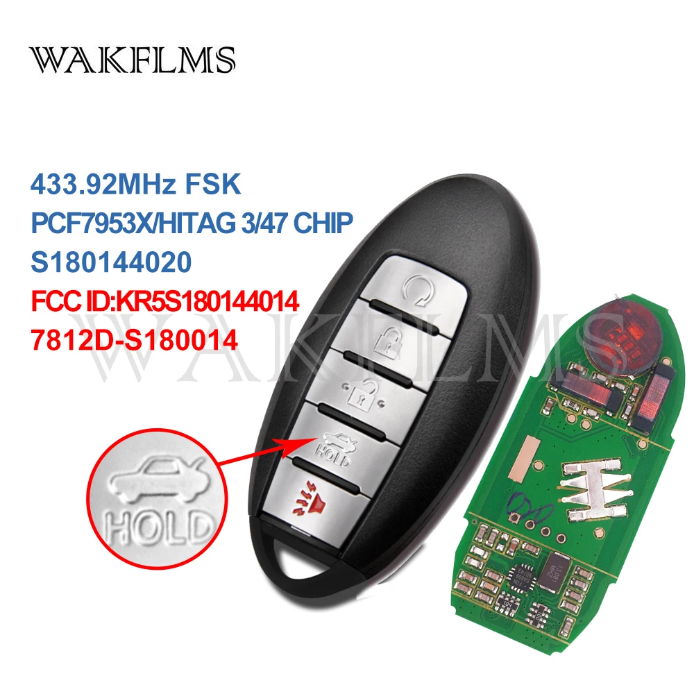 

5 Buttons 433MHz PCF7953X Chip Smart Remote Car Key For Nissan Altima Maxima 2013 2014 2015 S180144020 KR5S180144014