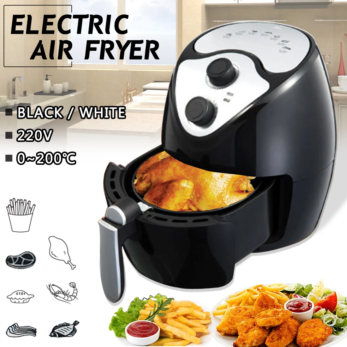2.6L 220V 1270W Intelligent Electric Deep Air Fryer Machine Household Multifunctional Smokeless No Oil/Fumes Fries Pizza Cooker 2.6L 220V 1270W Intelligent Electric Deep Air Fryer Machine Household Multifunctional Smokeless No Oil/Fumes Fries Pizza Cooker
