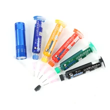 5 pces 5 cores uv curável solda + agulhas + lâmpada uv máscara 10cc para pcb placa de circuito proteger pasta de solda fluxo óleo +