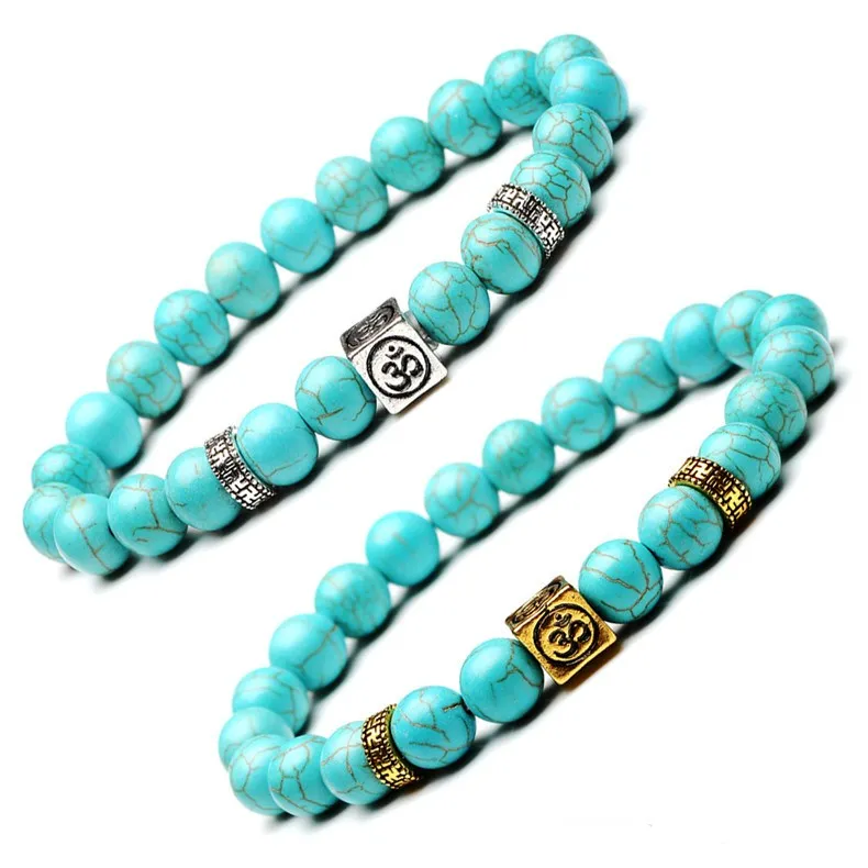 

Druzy 6PC Square Alloy 8mm Bead Bracelet Natural Stone Turquoises Yoga Energy Stone Number 30 Small Million Word Spacer Bracelet