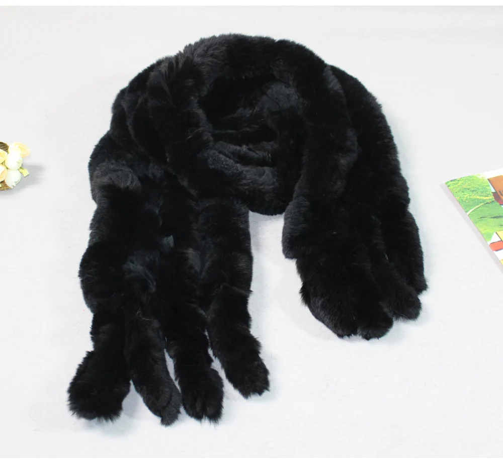 Зимний женский модный натуральный мягкий кроличий мех, шарфы для шеи, теплая полнота, меховой шарф, брендовый Повседневный Шарф из натурального кроличьего меха, 4 ряда