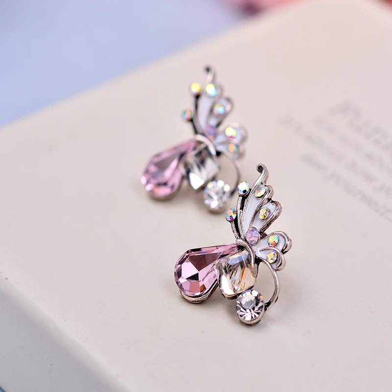 High Quality New Jewelry Anti Sliver Plated Fashion Crystal Butterfly Stud Earrings Retro Gift Wholesale Free Shipping (4)