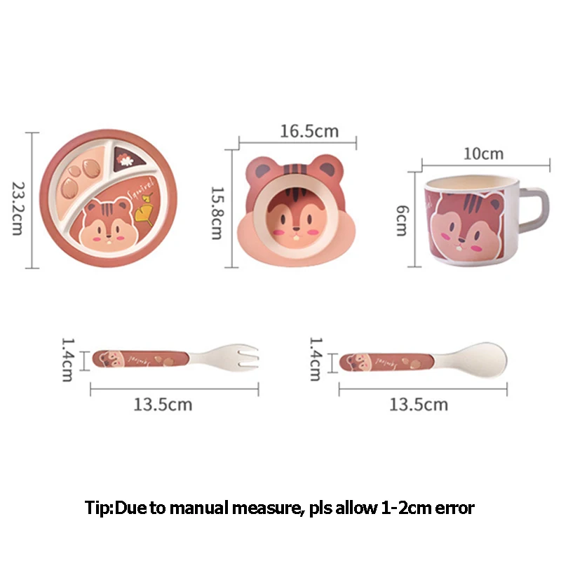 Baby Bamboo Fiber Dinnerware Children Safety Tableware Set Animal Cartoon Plate Bowl Fork Spoon Cup Food Feeding Dishes BB3092 (9)