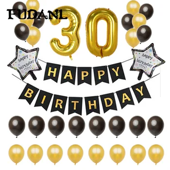 

1set 21 18 25 30 50 Years Old Birthday Balloons Party Decoration Black Banner 3.2g Gold Latex Balloon 40inch Number digit globos