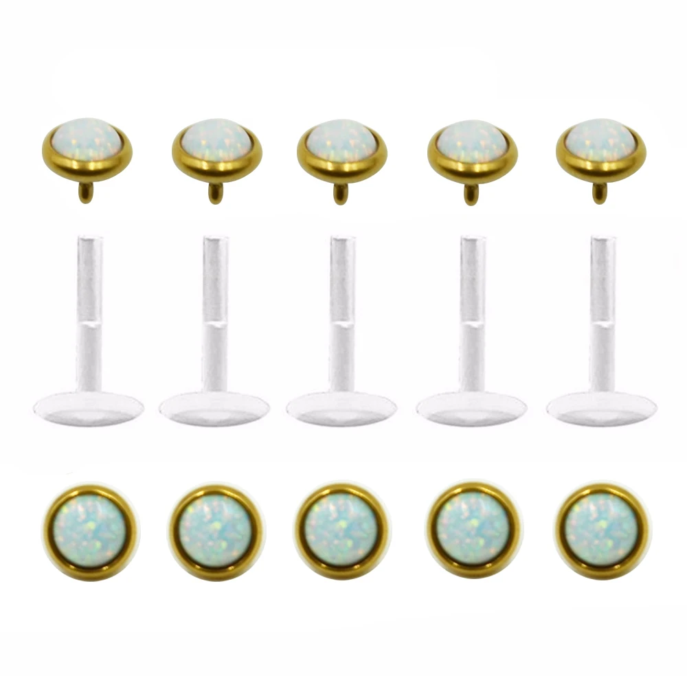 

1pc Opal Gold Opal Push In Top Bioplast Flexible Lip Piercing Ring Labret Stud Ear Helix Tragus Cartilage Earring