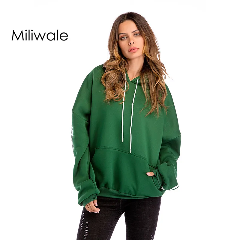 

Winter thicken velvet hooded drop shoulder pullover pockets solid patchwork big size loosen women sweatshirt