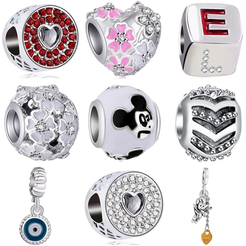 

Btuamb Simple Style Crystal Flower Robot Little Boy Heart Mickey Bead Fit Pandora Charms for Women Valentine's Day DIY Jewelry
