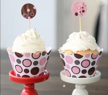 

120pcs/lot Pink Polka Dot Cupcake Wrappers And Toppers Picks Cake Decoration In Birthday Or Party Kids Favors