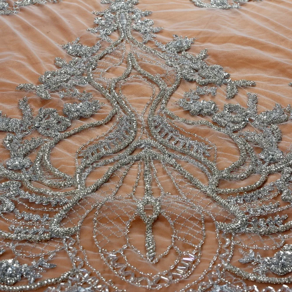 Новое модное серое серебряное гипюровое кружево с блестками на сетке вышитое свадебное платье/вечернее платье кружевная ткань по двору
