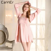 Caiyier/комплекты из неглиже, шелковое платье, ночная рубашка, летняя одежда для сна из двух предметов, халат De Chambre Femmes Nuit Peignoir LLP9003