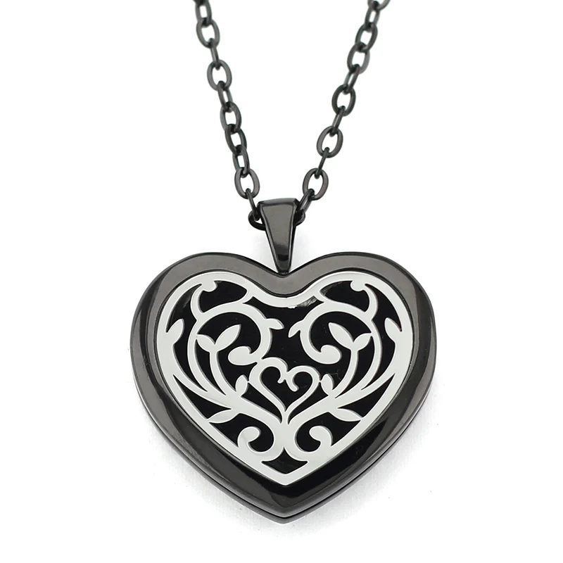 

316 stainless steel heart shape perfume lockets 30mm magnetic colorful aromatherapy pendant essentil oil diffuser necklace