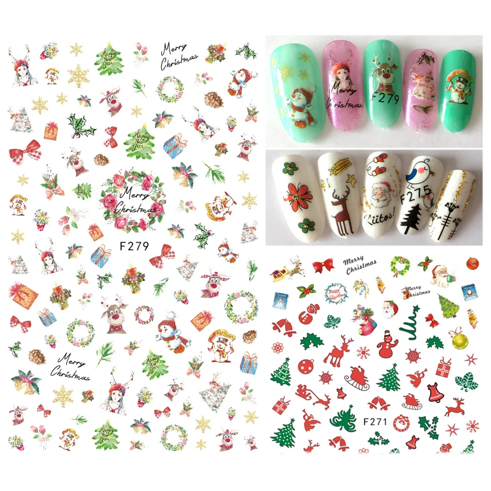

1 PCS Christmas Tree Snowman Letter Cartoon Xmas Santa Deer Nail Art Decals Manicure 3D Adhesive Tips DIY Stickers JIF271-280