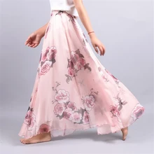 Новая Элегантная летняя Женская Ретро пляжная юбка с большим зонтиком, богемная юбка длиной до щиколотки, женская шифоновая юбка с принтом