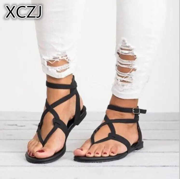 

XCZJ NeWomen Sandals Gladiator Summer Women Shoes Plus Size 35-43 Flats Sandals Shoes for Women Casual Rome Style Sandalias A120
