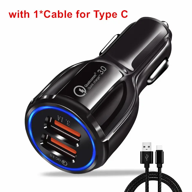 Автомобильное зарядное устройство A.S Quick Charge 3,0 Quick USB для iPhone, samsung, Xiaomi, huawei, автомобильное зарядное устройство - Тип штекера: Type C Black Kit