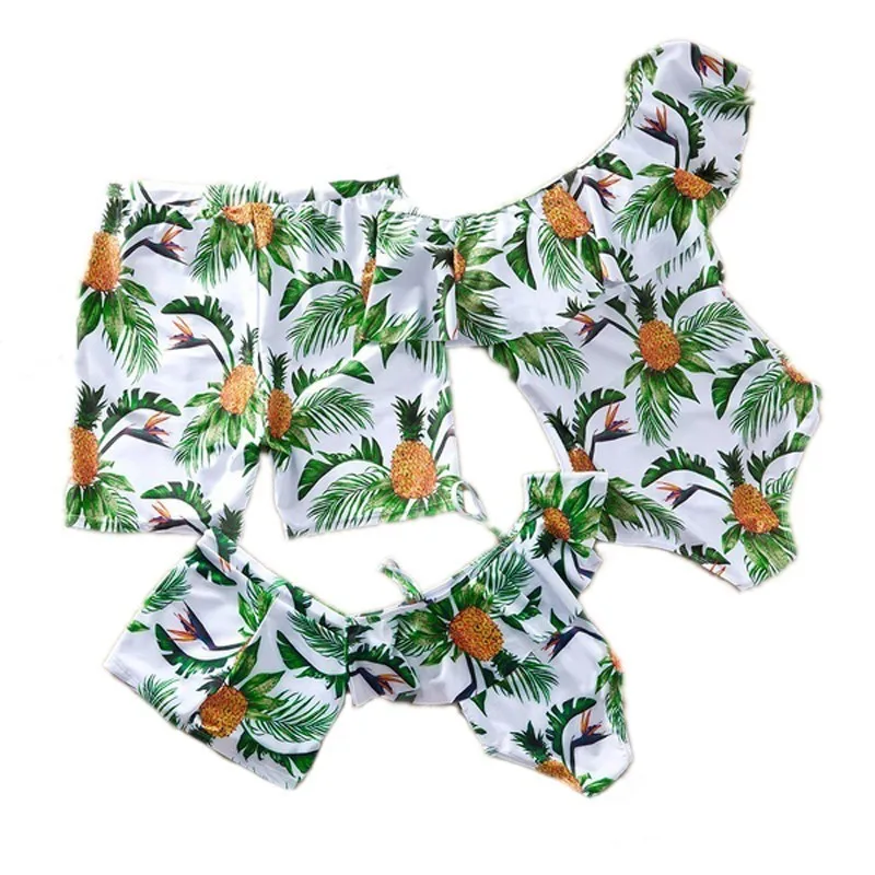 

Pineapple Floral Mother Daughter Father Son Family Matching Outfit Swimwear Mommy And Me SwimsuitMen Short Maillot De Bain 2019