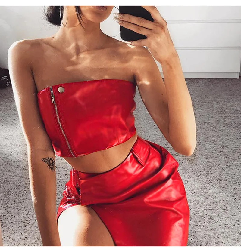 Sexy Women PVC Leather Lingerie Bodysuits Latex Lingerie Sets Zipper Corset Fashion Hot Nightclub Latex Pole Dance Catsuit Red (7)