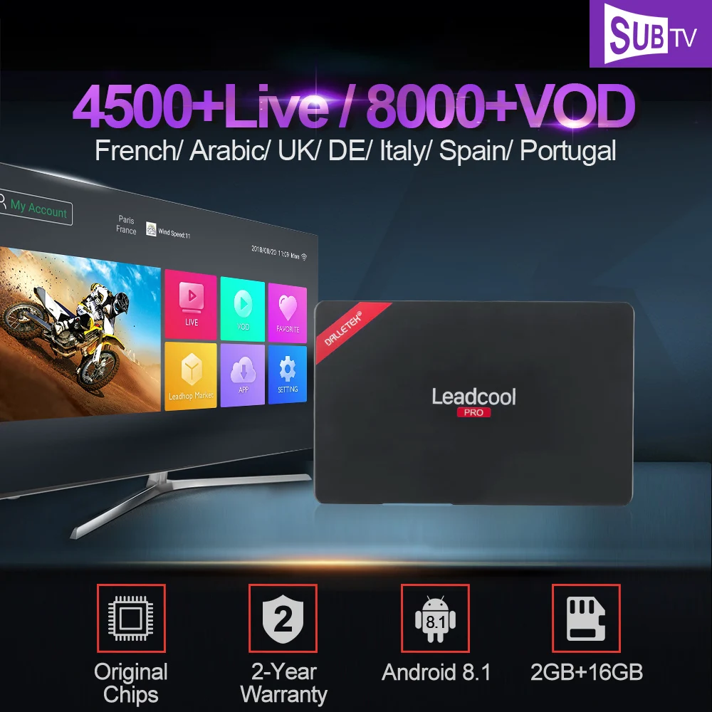 

Leadcool Pro Android 8.1 TV Box Iptv France RK3229 1 Year SUBTV Iptv Subscription 2GB 16GB Arabic Italy Spain Portugal UK IP TV