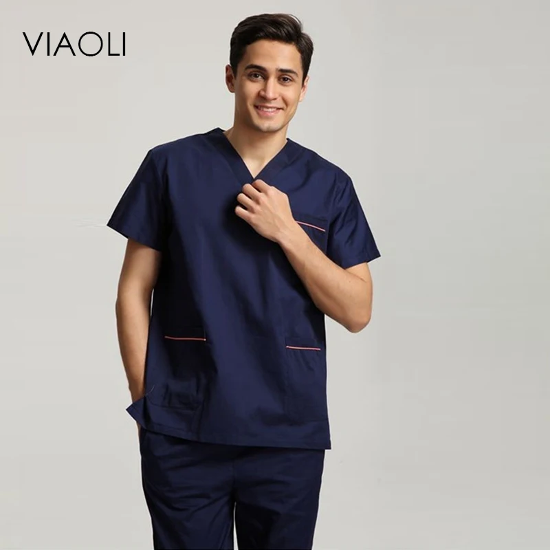 

Viaoli Summer men hospital medical scrub clothes set dental clinic and beauty salon nurse uniform fashionable design slim