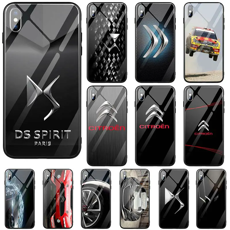 Hard Tempered Glass Mobile Phone Cases Cover for iPhone X XR XS Max 10 7 6 6s 8 Plus Coque Shell Bags Divine DS Citroen Logo |