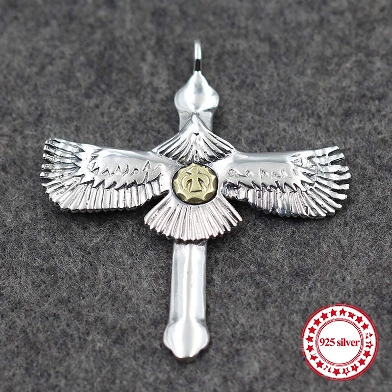 

S925 sterling silver pendants personality classic Indian couple style feathers Eagle cross shape send lover's jewelry gift